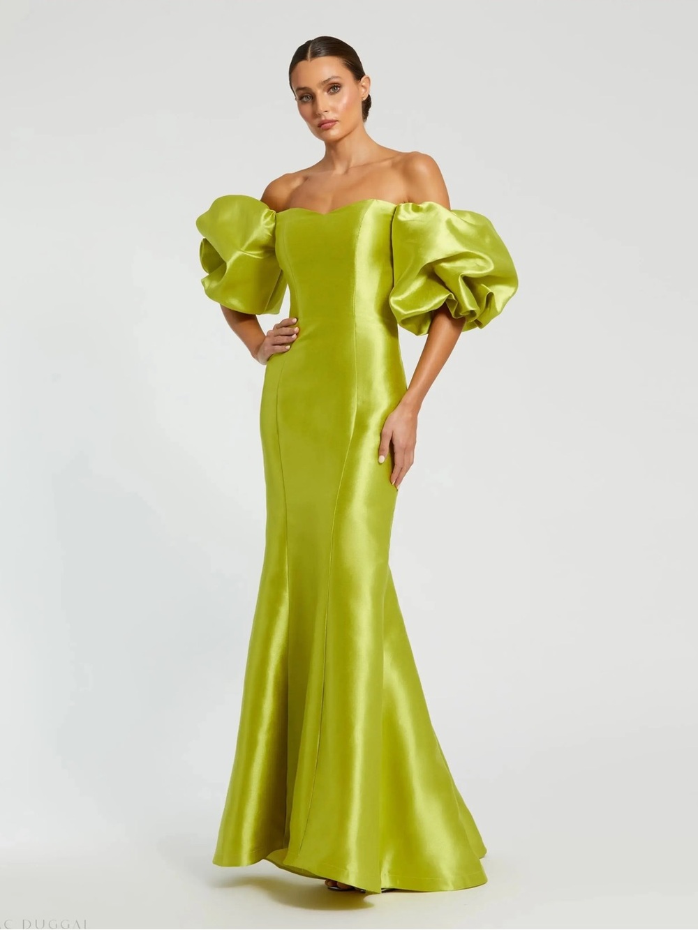 Mac Duggal NWT Sweetheart Puff Sleeve Gown Chartreuse Size 2